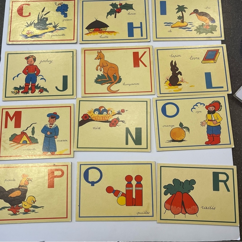 Vintage Kids French Flash Cards A-Z Thick Cardboard Colorful Picture - Picture 3 of 6